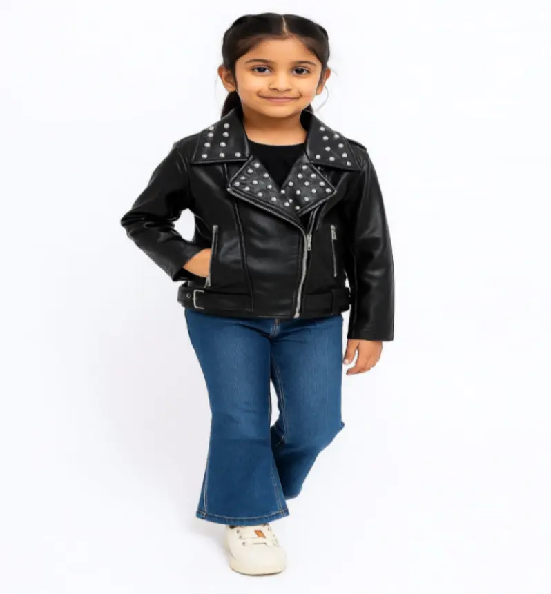 Rockstar Black Studded Faux Leather Jacket (2 to 3 Y)